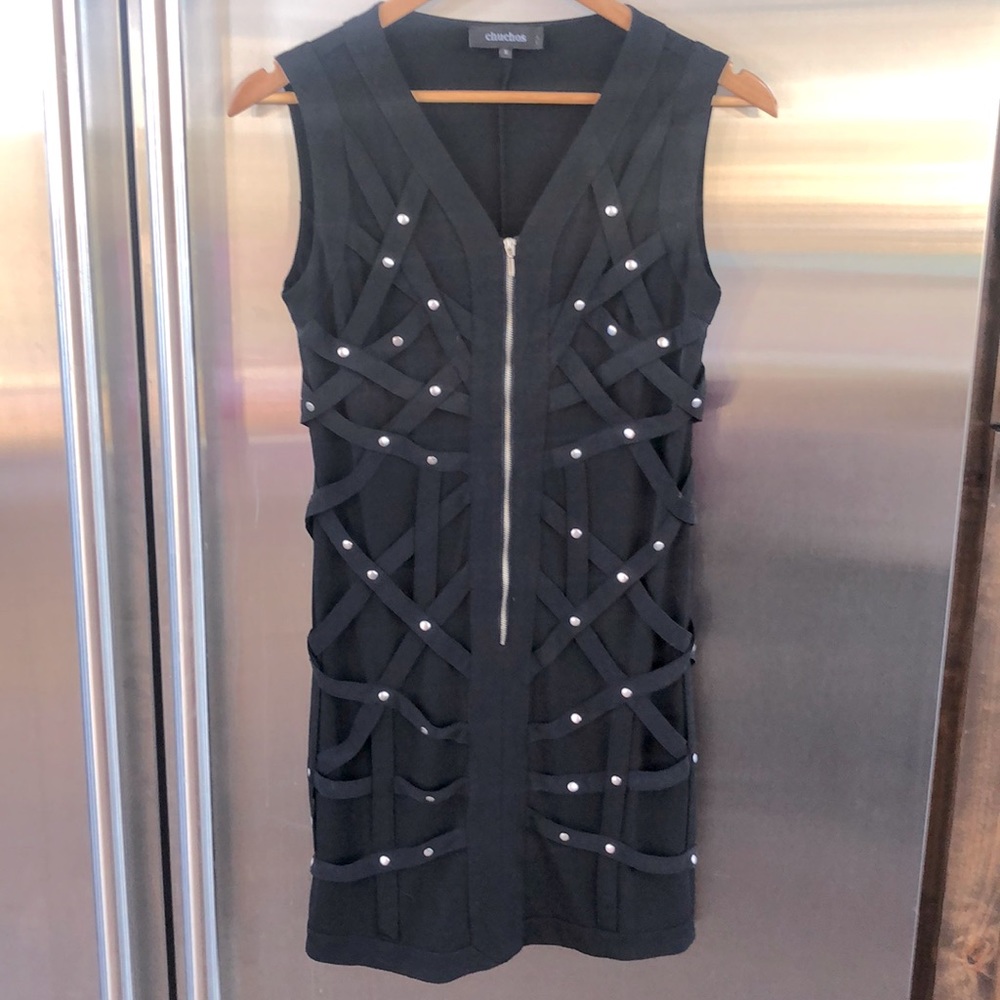 Chuchos black with straps and grommets party dress size Small